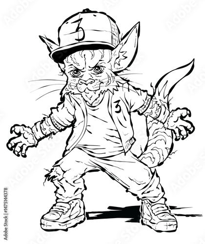 Hip-Hop Kitty Coloring Book Black and White