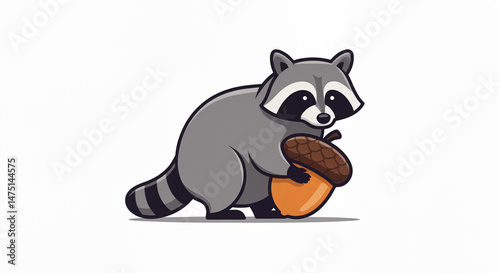 Stylized illustration of a raccoon with an oversized acorn, modern and clean design