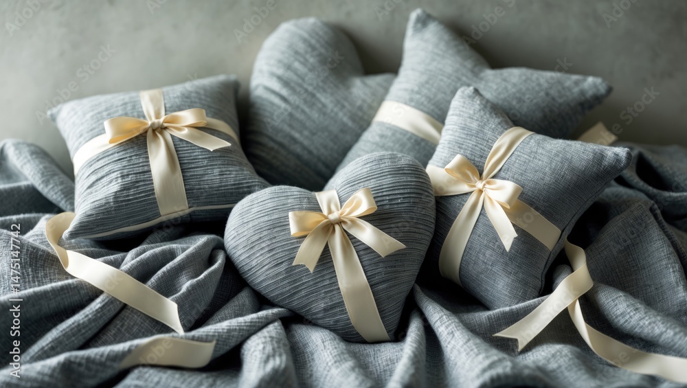 Fototapeta premium Long and thick socks featuring ribbons displayed on an organized backdrop