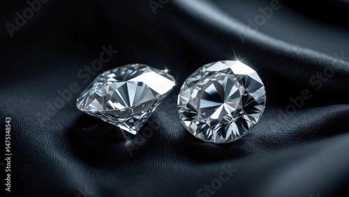 Dark fabric backdrop featuring two beautiful shiny diamonds with designated space for text