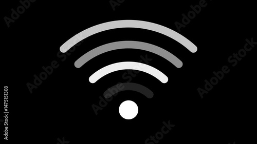 The Wi-Fi icon is animated by expanding waves emanating from a dark background. WiFi, icon, Wifi symbol motion design, mobile, apps, Wireless internet, device connection.