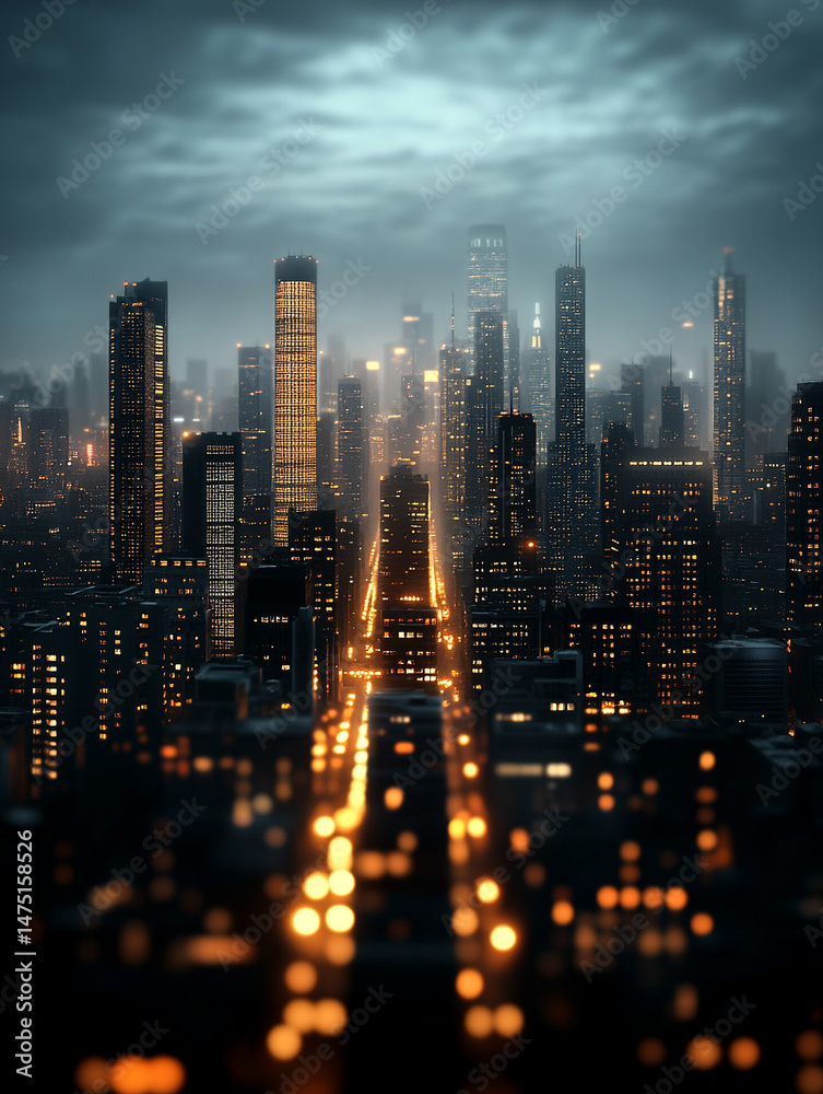 Obraz premium Futuristic city skyline at night with glowing holograms, perfect sci-fi phone background