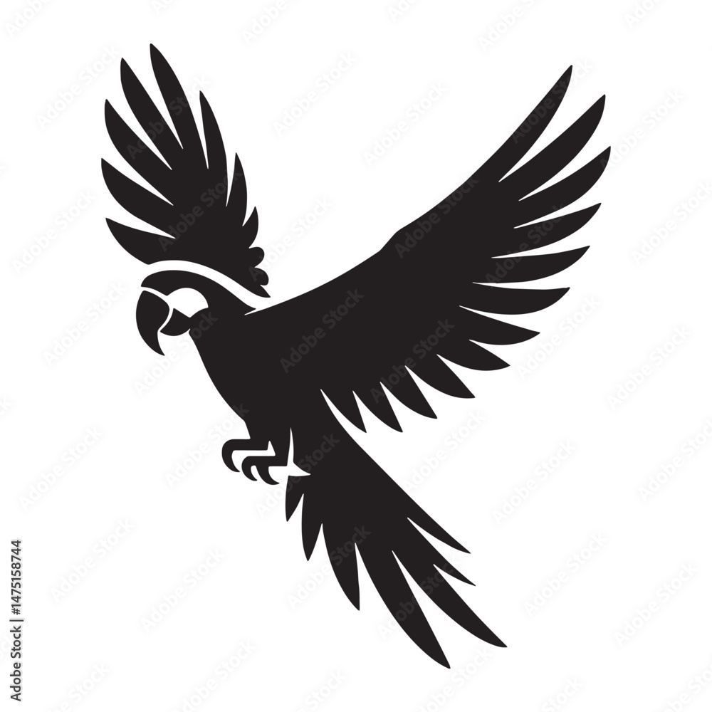 Obraz premium Perched Parrot silhouette, full of life – Parrot illustration – Minimalist Parrot vector – Bird silhouette