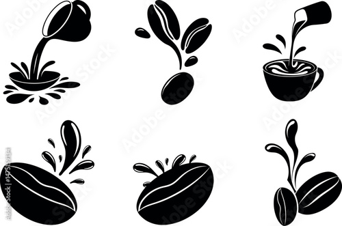Coffee Delight: Artistic black and white coffee-themed design elements showcase the essence of the beloved beverage.