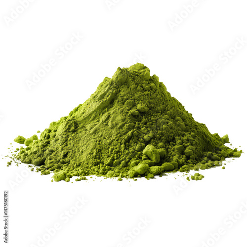 Pile of Green Matcha Powder Isolated on Transparent Background