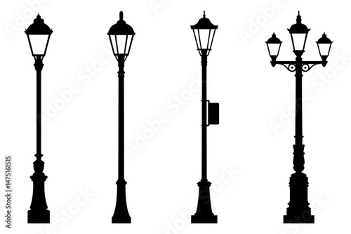 Street light lamp post silhouette vector design art