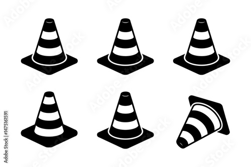 Traffic cones black and white safety road hazard icon