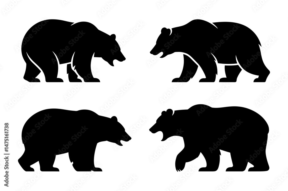 Fototapeta premium Black bear silhouette vector art illustration set