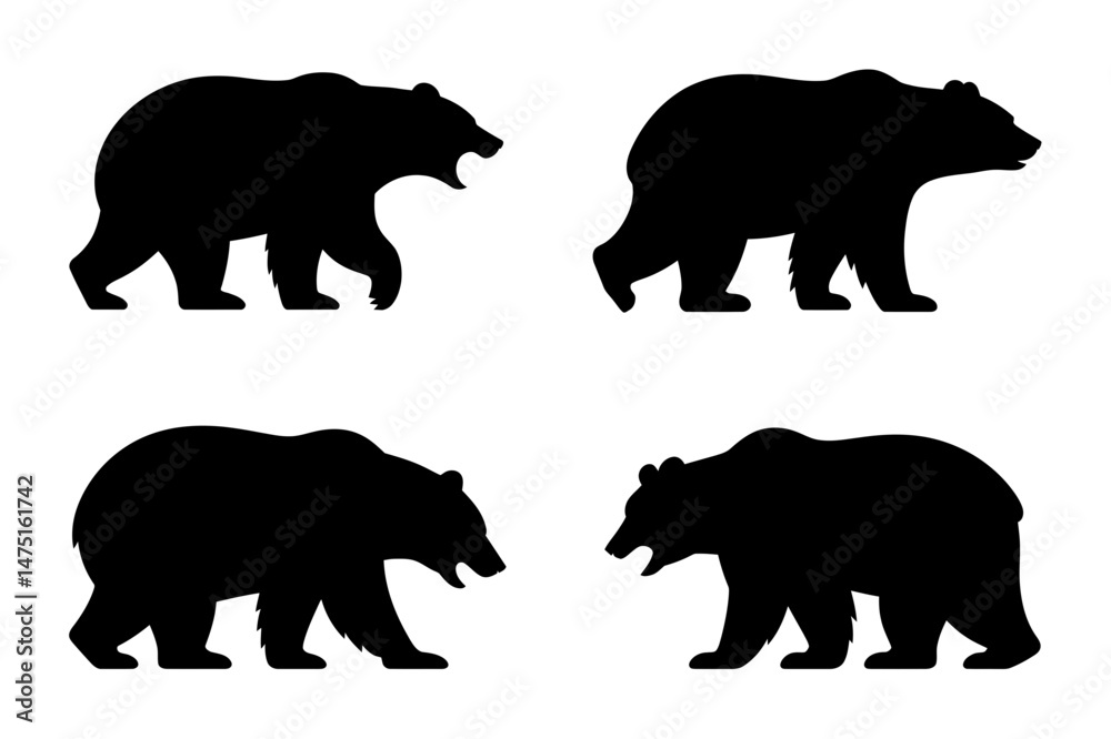 Fototapeta premium Bear silhouette vector illustration set design