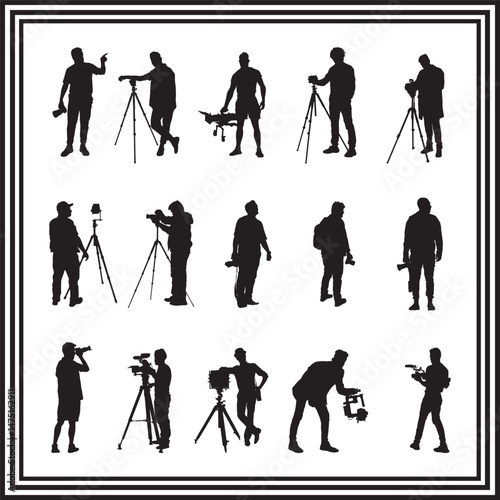 Photographer Silhouette Bundle – Cameramen with Tripods, Drones, and Studio Gear, Vector Clipart Set for Creative Projects