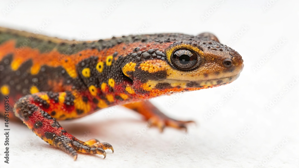 Obraz premium Close-up of a Colorful Salamander Macro Photography, Reptile Portrait, Vivid Colors, Amphibian, Salamandra Salamander, reptile