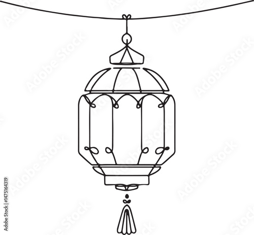 Paper Lantern Hanging Line Art