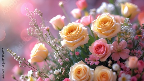 Mixed floral display set against a softly blurred background.