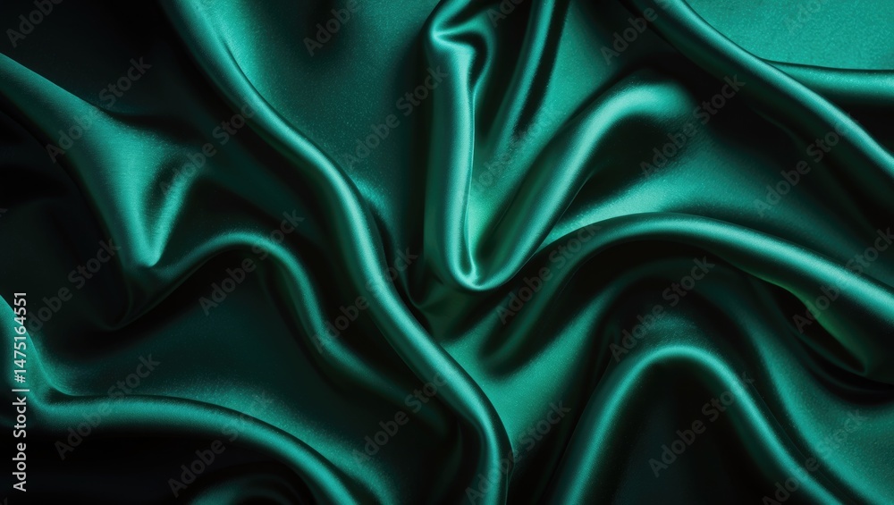 Obraz premium Deep green velvet and satin fabric with crumpled and rippled textures creating a luxurious abstract backdrop