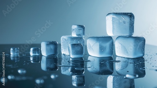 Glass table with melting ice cubes