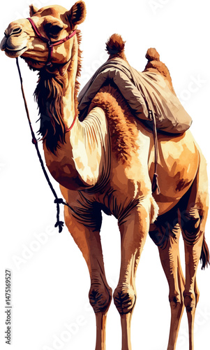 Desert watercolor camel vector illustration in warm tones