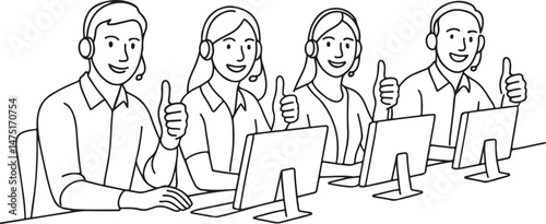 Call Center Team Thumbs Up Pose