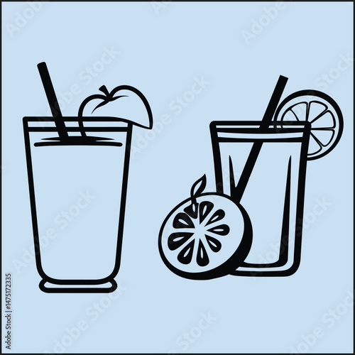 Fruit Juice Silhouette Set, Fresh Drink