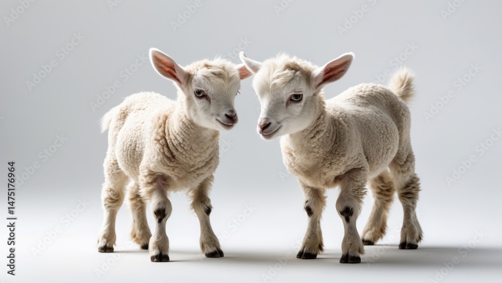 Fototapeta premium Farm animals: goat, lamb, and kid on white background