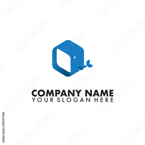Blue whale and box logo vector simple minimalist