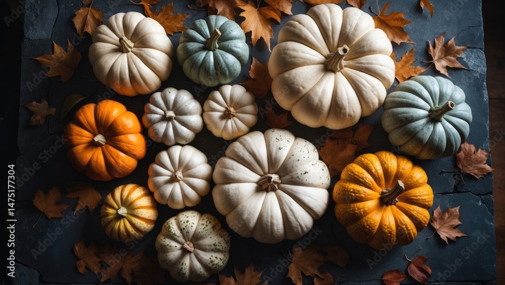 Festive autumn scene showcasing pumpkins, dry leaves, and harvest symbols for Thanksgiving and Halloween Festive autumn scene showcasing pumpkins, dry leaves, and harvest symbols for Thanksgiving and Halloween