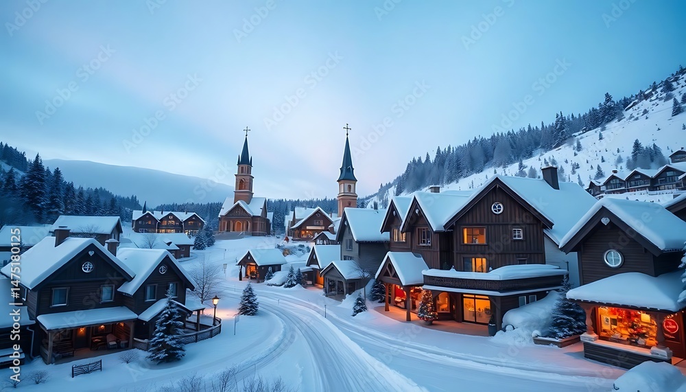 Fototapeta premium town with a lot of houses covered in snow