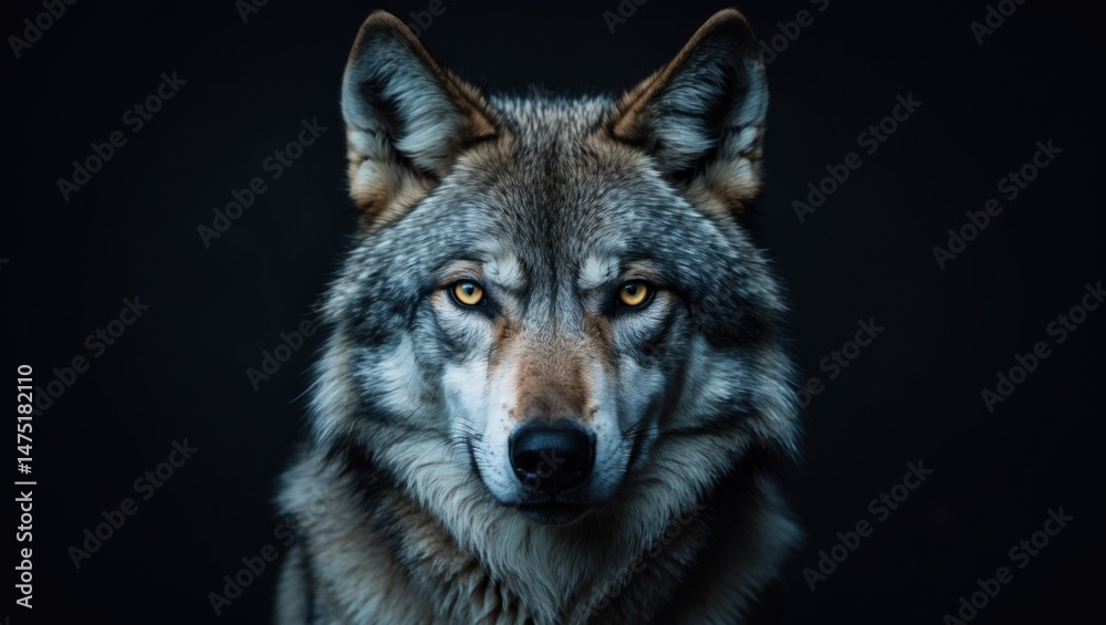 Obraz premium Nature scene showing a powerful wolf with intense eyes and fur on a dark background