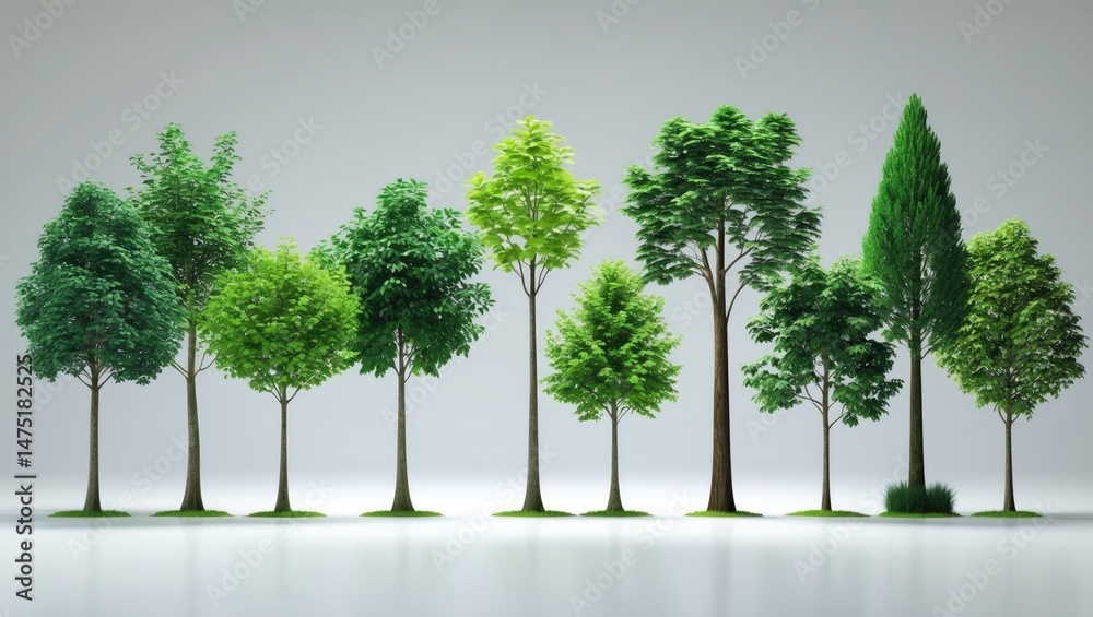 Obraz premium Background featuring a collection of isolated green trees.
