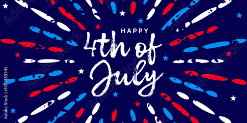 Happy 4th of July poster, US Independence Day text banner