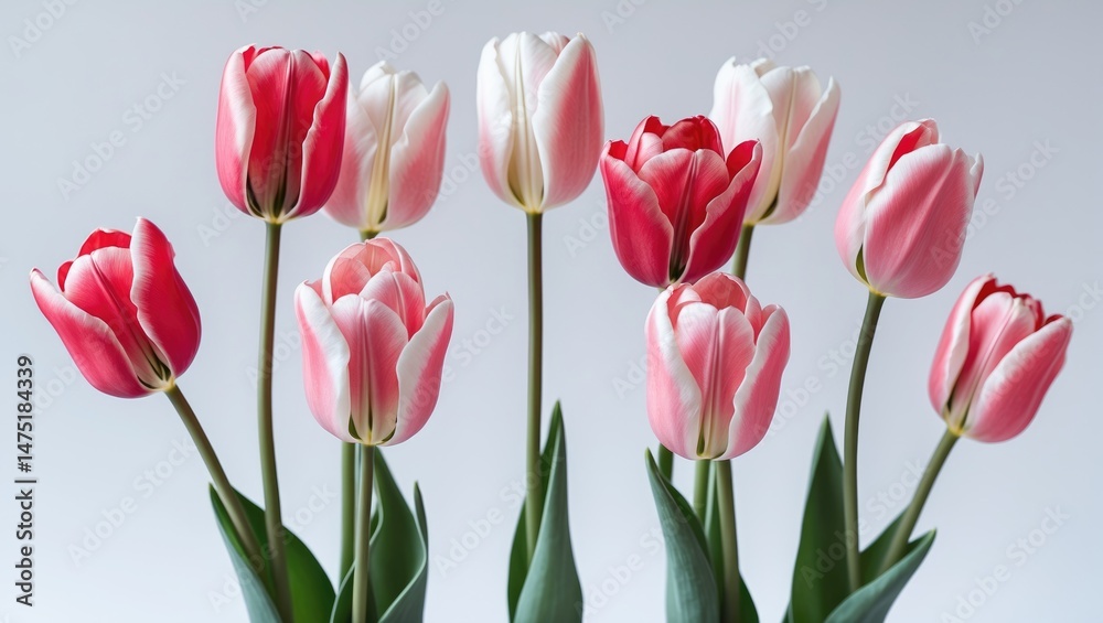 Close-Up Studio Photography of Red and White Tulip Flowers Isolated on White Background with Large DOF (Depth of Field) Close-Up Studio Photography of Red and White Tulip Flowers Isolated on White Background with Large DOF (Depth of Field)