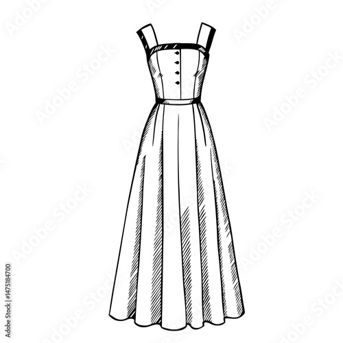 Elegant dress sketch design in monochrome style  