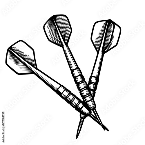 Three darts in a sketch style against a white background  