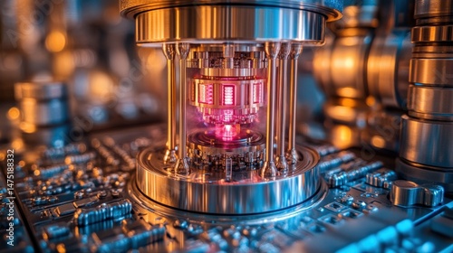Futuristic quantum processor with luminous components and intricate details
