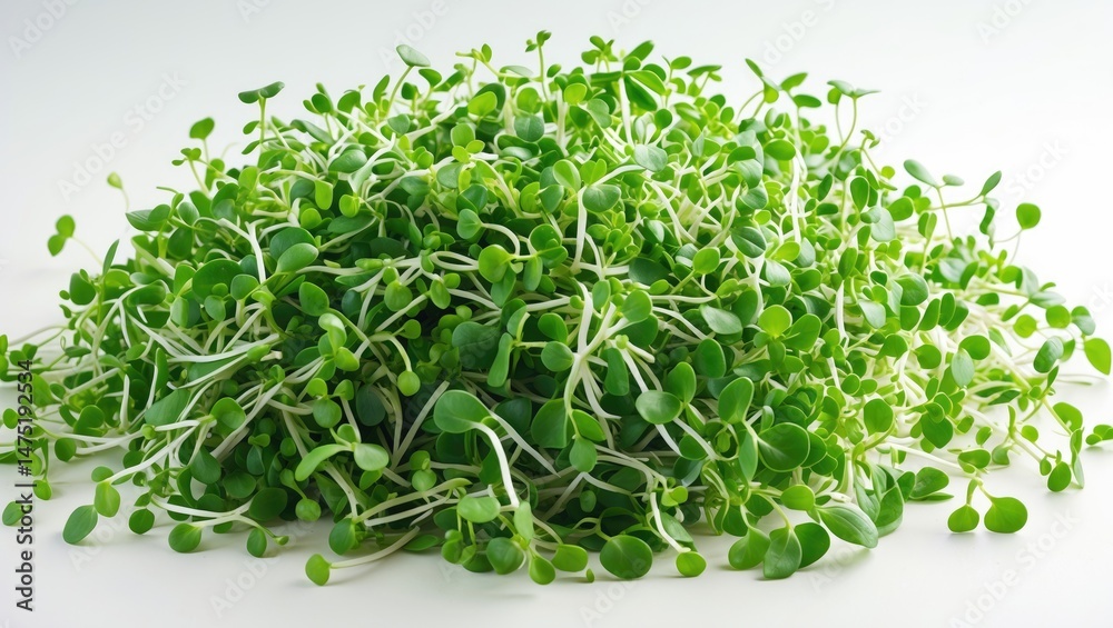 Obraz premium Closeup of green alfalfa seedlings on white background