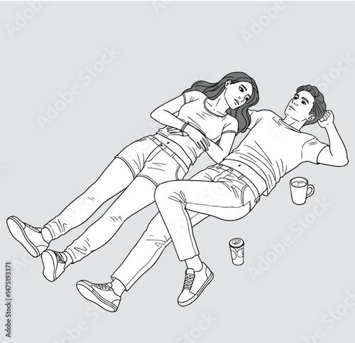vector illustration of a man and woman laying down_Axonometric view