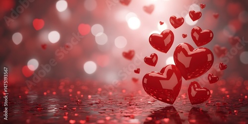 Romantic Floating Hearts Valentine's Day Background with Soft Pink and Red Tones, Perfect for Love and Celebration Designs