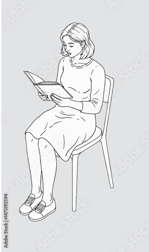girl sitting on a chair reading book_Axonometric view