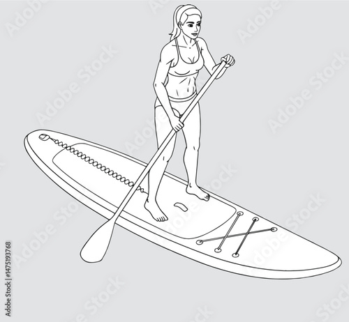 woman on paddleboard_Axonometric view