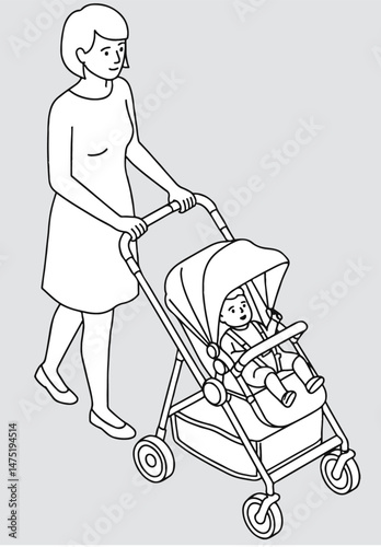 mother with baby carriage_Axonometric view