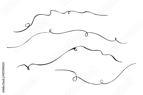 Abstract wavy and swirling lines with loops in black and white vector style. Minimalist line set painted by black inks for modern branding, fashion prints, packaging design