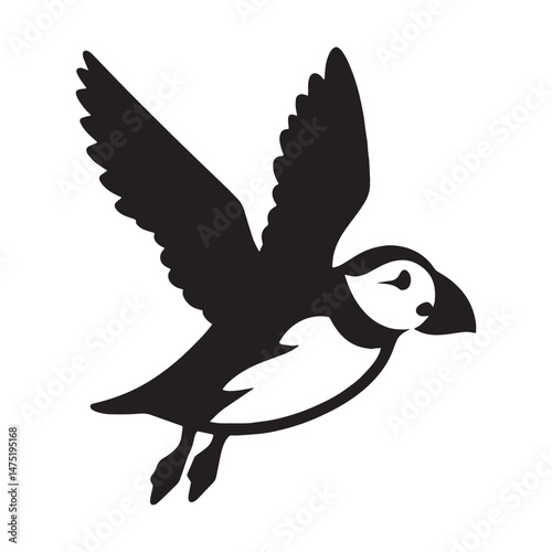 Wings spread wide in Puffin silhouette – Puffin illustration – Minimalist Puffin vector – Bird silhouette

