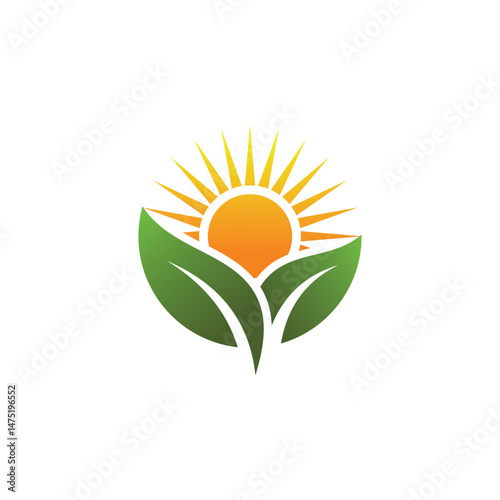 green leaf nature and sun logo design inspiration