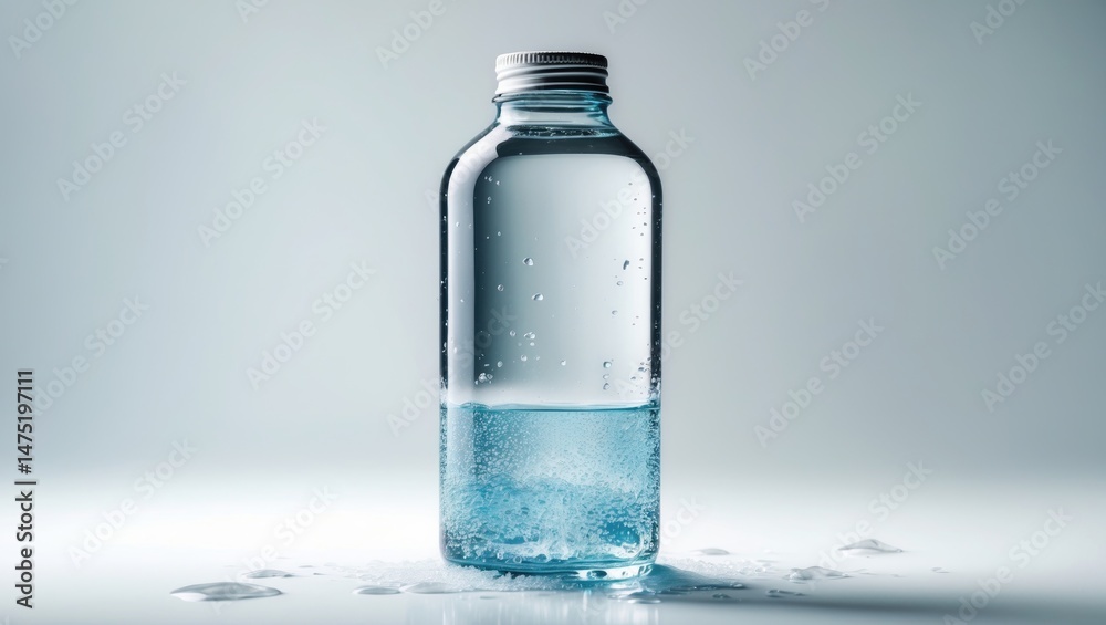 Frozen water in a bottle with droplets and crystals isolated on a white background Frozen water in a bottle with droplets and crystals isolated on a white background