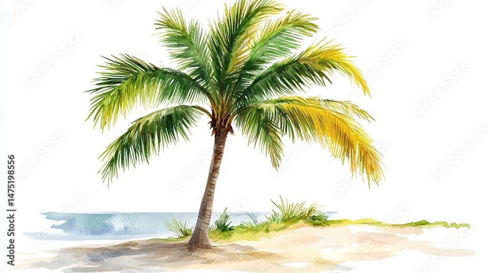 Fototapeta premium Hand-drawn Palm Tree on Isolated White Background - Professional Stock Photo