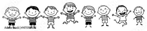 happy children doodle set in playful cartoon vector style