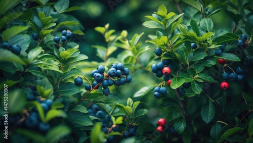 Blueberry shrub alongside another bush.