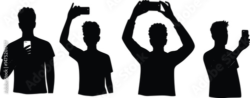 People Taking selfies and Photos Silhouettes A Collection of Individuals Capturing Moments with Smartphones and Cameras