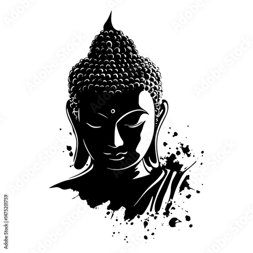 buddha face in ink splatter meditative style black and white vector