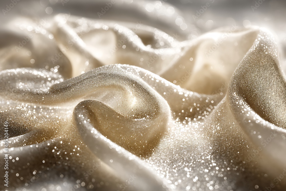 Elegant shimmering fabric draped in folds, creating a luxurious and soft texture Elegant shimmering fabric draped in folds, creating a luxurious and soft texture