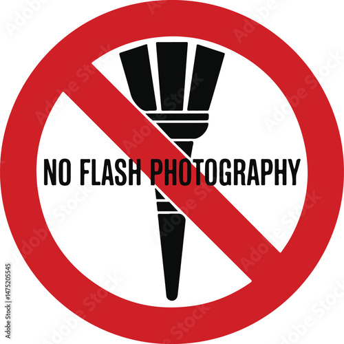 Striking black silhouette of a torch as a no flash photography sign with a red slash, conveying rules and preservation in minimalist vector style
